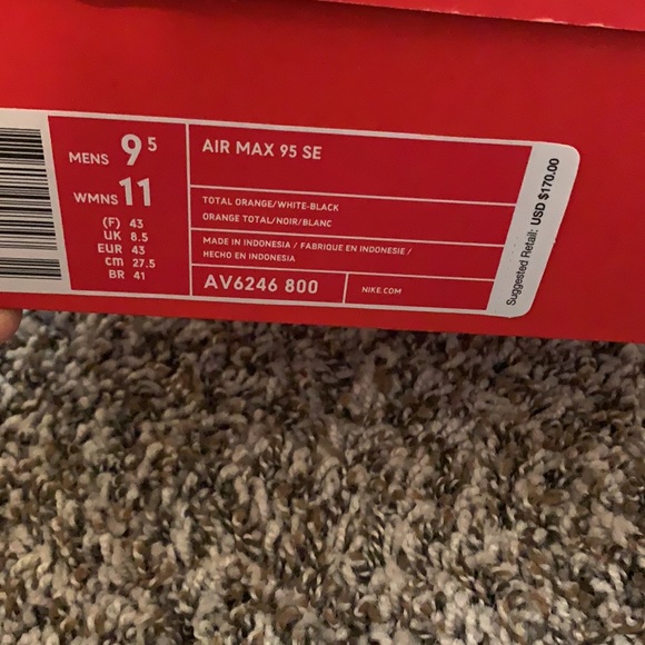 Total orange nike airmax 95 size 9.5 - Picture 4 of 7
